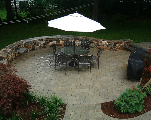 Table and chairs on tone patio