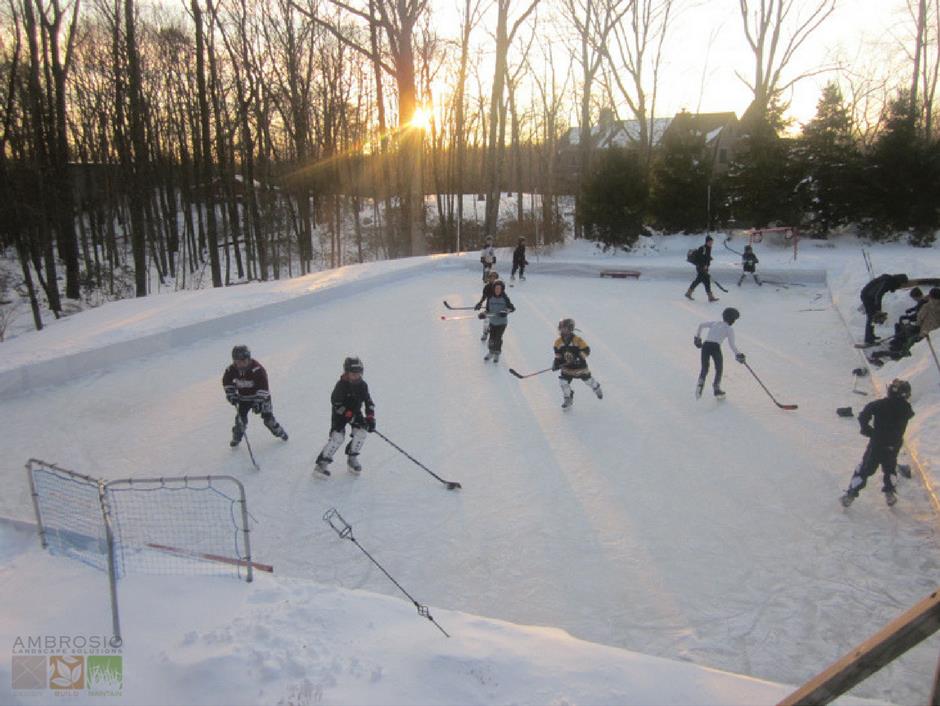 Kids playing hockey on frozen lake