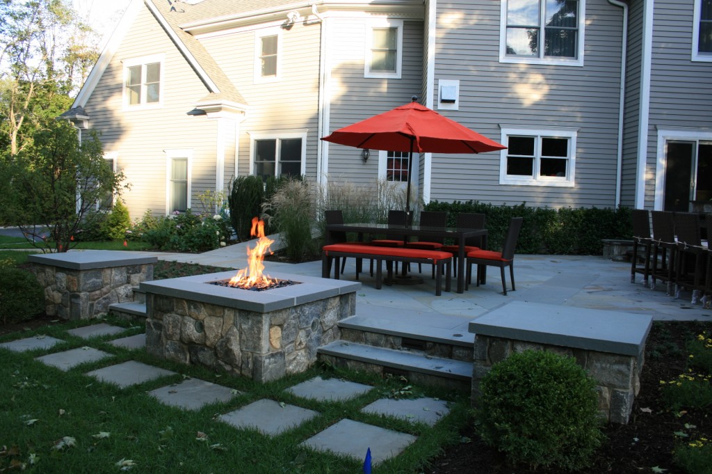 Fire pit and outdoor table and chairs