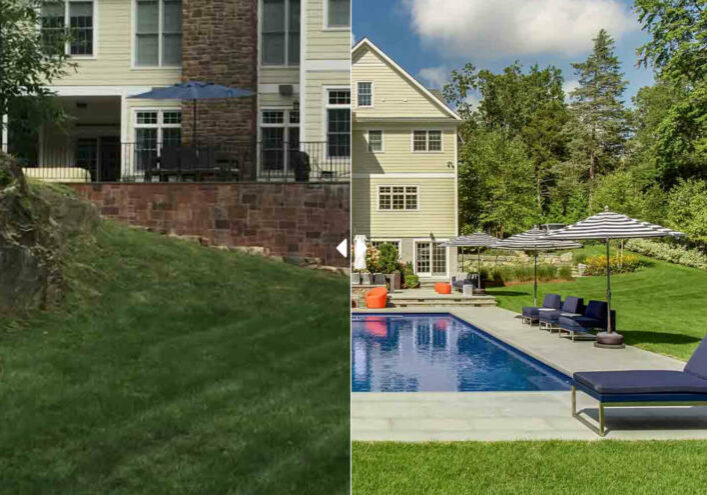 Before and after of patio and pool