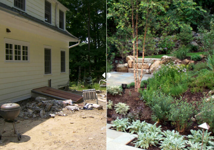 Before and after of flower beds