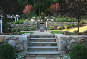 Stone steps leading up to lawn